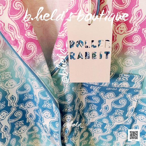 Roller Rabbit Ombre Monkey Polo Pajamas in Multi Cotton Candy Skies Size S NWT - Picture 6 of 17